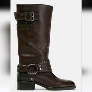 ZARA Leather Embroidered Flat Boots
